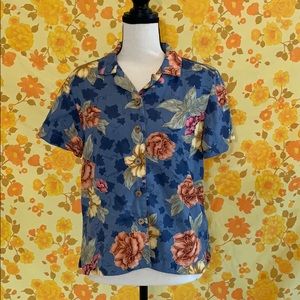 Vintage 100% Rayon Hawaiian Floral Button Down